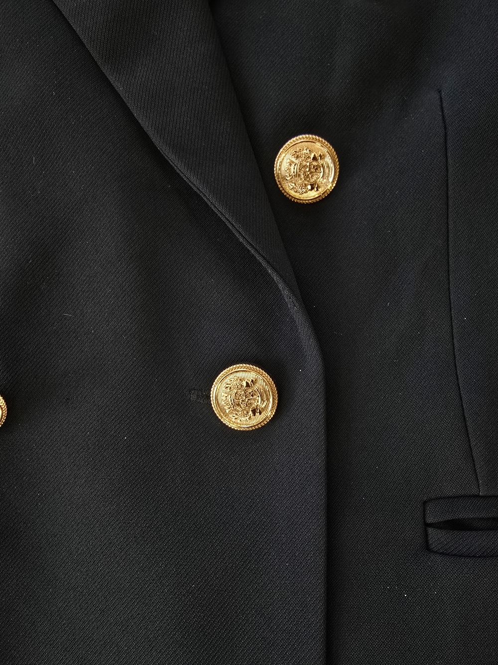 Marled Women's Double-Breasted Black Blazer with Gold Buttons - Sz M - Picture 4 of 7
